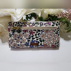 Fossil blue, yellow, & pink floral double zippered large‎ wallet